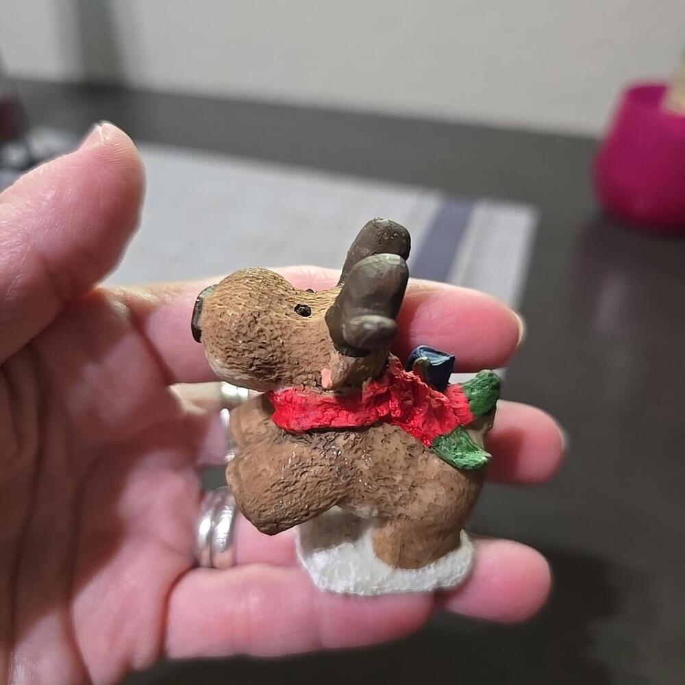 Rare Vintage 2.5" Tall  Christmas Moose Decor Resin Figurine